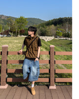 Crinkle Check Hooded Anorak Vest