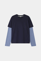 ツートンボーダーレイヤード長袖Tシャツ