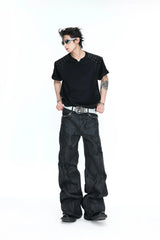 Pleated Studded V-Neck T-Shirt