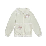 ROSE ISLAND Bubble Teapot Fake Apron Pocket Design Sense Loose Comfortable Doll Collar Cardigan Sweatshirt Jacket,matcha