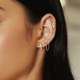 silver octagon star stud rhodium plating + 925 silver earrings E065-02H