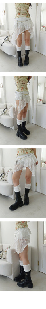 MAGO LACE EYELET WRAP MINI SKIRT