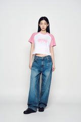 25SS SPACE RABBIT RAGLAN CROP SHORT SLEEVE T-SHIRT LIGHT PINK
