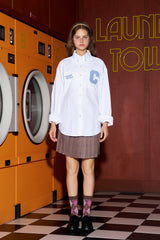 Sky Blue C patch Oxford Long-Sleeved Shirt / White [Unisex]