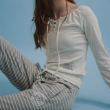 Lace Up Long T-shirt (White)