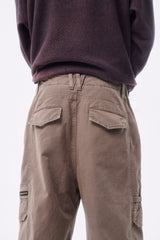GARMENT-DYED DISTRESSED BELT LOOP POCKET CROSS PLEAT COLOR-TOOTH ZIPPER DRAWSTRING CARGO PANTS