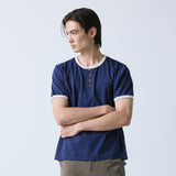 henley neck concho ringer t-shirt navy