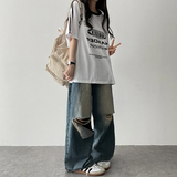 アンディニーダメージカッティングディープウォッシュデニムワイドパンツ