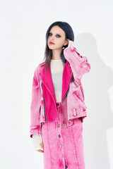 Vintage Washed Denim Biker Jacket