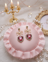 ローズピンクハートアンドリボンピアス
