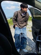 ウォッシングダイアグナルバルーンカーゴデニムパンツ　２色