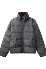 Down Puffer Faux Fur PU Jacket