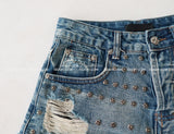 chrome patch studded denim shorts