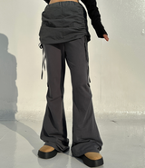 CRINKLE BOW PLEATED TWO-LAYER COTTON BOOTCUT TRAINING SKIRT-PANTS LEGGINGS - 2 COLOR