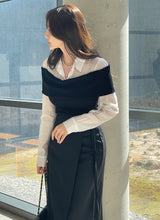 Monta Color Matching Off-Shoulder Knit Layered Shirt