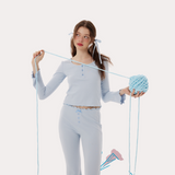 "Cozy Knitted Pajama Set – Long Sleeve Top & Relaxed Pants | Soft Loungewear for Women"