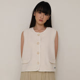 Cream Tweed Button Vest