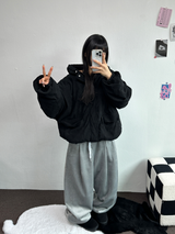 インナーフリースコーデュロイビッグフードジッパー🩶🖤 - 2カラー