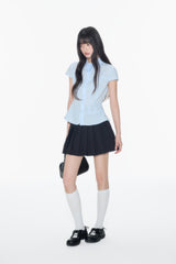 Detachable flower decoration waist cinching small fly sleeve shirt