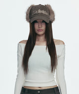 FAUX FUR LOGO EARFLAP CAP_BROWN