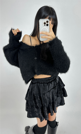 (ビッグカラーニット/スモールヘッドエフェクトニット♥) 2 COLORS ビッグカラールーズフィットセミオーバーサイズニットカーディガン