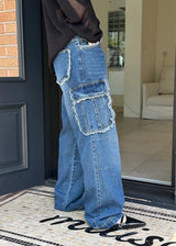 [Unisex] Fringe cargo denim pants(3color)