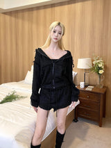 1419. Tweed damage short sk-pt (2color)