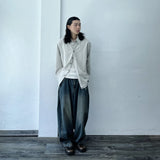 Curved Striped Washed Denim Trousers