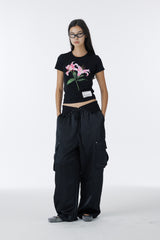 FLOWER CROP TOP (BLACK)