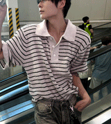 lewen stripe collar short-sleeved knit