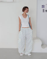 Flower cargo string jogger & wide pants
