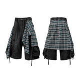 RELABEL (Bamboo-patterned pleated shorts) Detachable fly, water-repellent, multi-pocket, washable, ruffled, denim cropped shorts