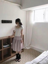 cheek dot flare button midi sk
