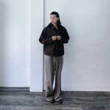 Hem-Pleated Flared Wide Trousers