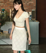 [ md pick ] nef puff & lace top + midi sk set