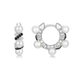 two tone sparkle twist shell pearl hoop 925 sterling silver with two tone plating earrings E069-07T