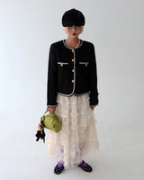 Color-Blocked Chain Tweed Jacket
