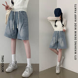OT banding stitch washed denim wide jean shorts pants