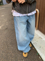 二ヒンウォッシングデニムワイドパンツ