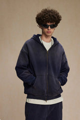 Vintage Spray-Dyed Zip Up Hoodie - Navy blue  