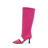 Cut-Out Pull-On Boots Heel(Pink)