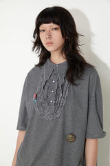 レースストライプポロショートスリーブTシャツ