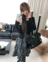 [Sleeveless + Cardigan Set] モリン レースレイヤードカーディガン