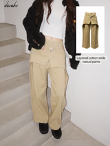 Layered cotton wide casual pants