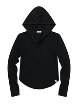 SLIM LONG BUTTON HOODIE TOP(BLACK)