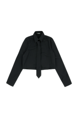 Black stripe crop shirts & tie set