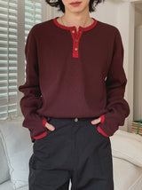 Kinji Waffle Henley Neck Warmer Long Sleeve T-shirt