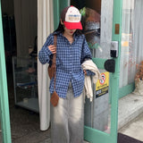 [Same-day shipping🚚/Jangmaru look☔] Bow overfit boxy fit long-sleeved checkered shirt 2 colors