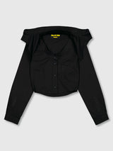 Crop Double Collar Shirts (Black)