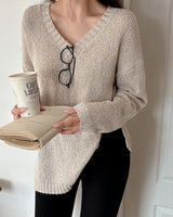 Common linen V-neck knitwear